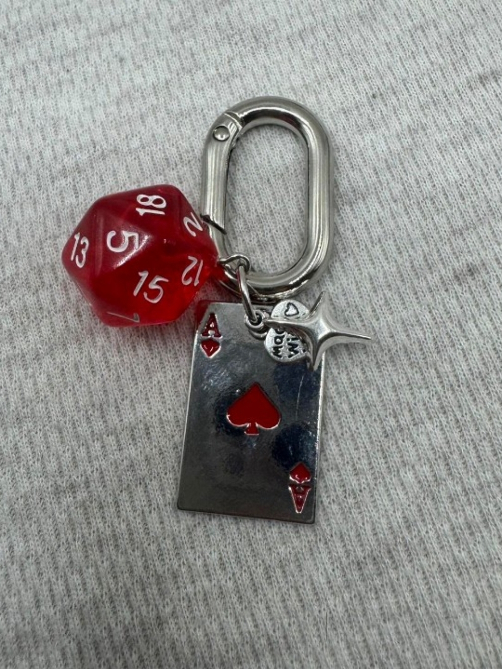 Ace of Spades Keychain with Red D20 Charm
